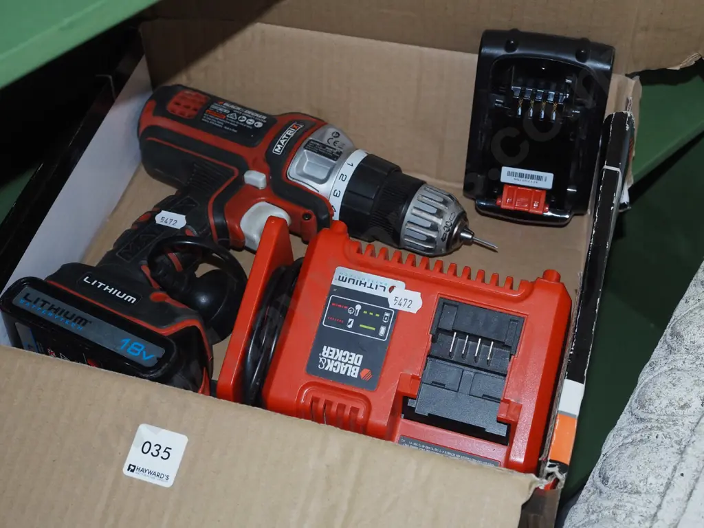 boxed Black & Decker 18V battery drill- 2 batteries and charger - batteries in office Image 1++