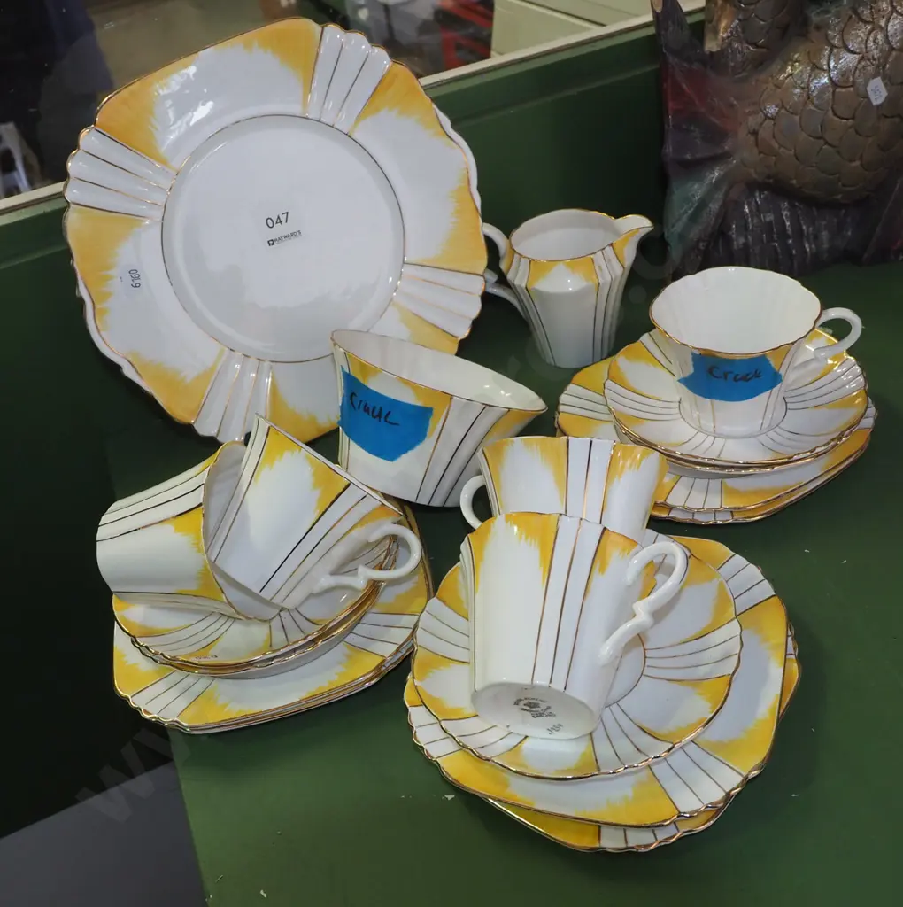 Royal Albert yellow cream and gold tea ware - some cracks Image 1++