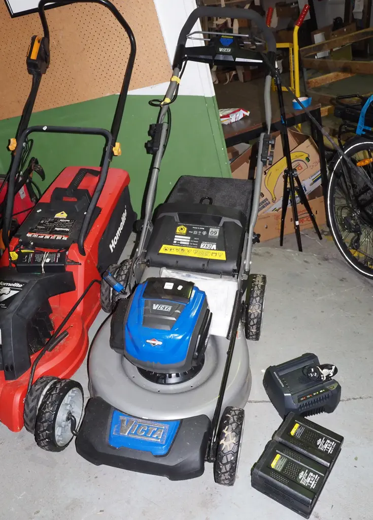 Victa battery powered 82V lawn mower - 2 batteries and charger  - batteries in office Image 1++