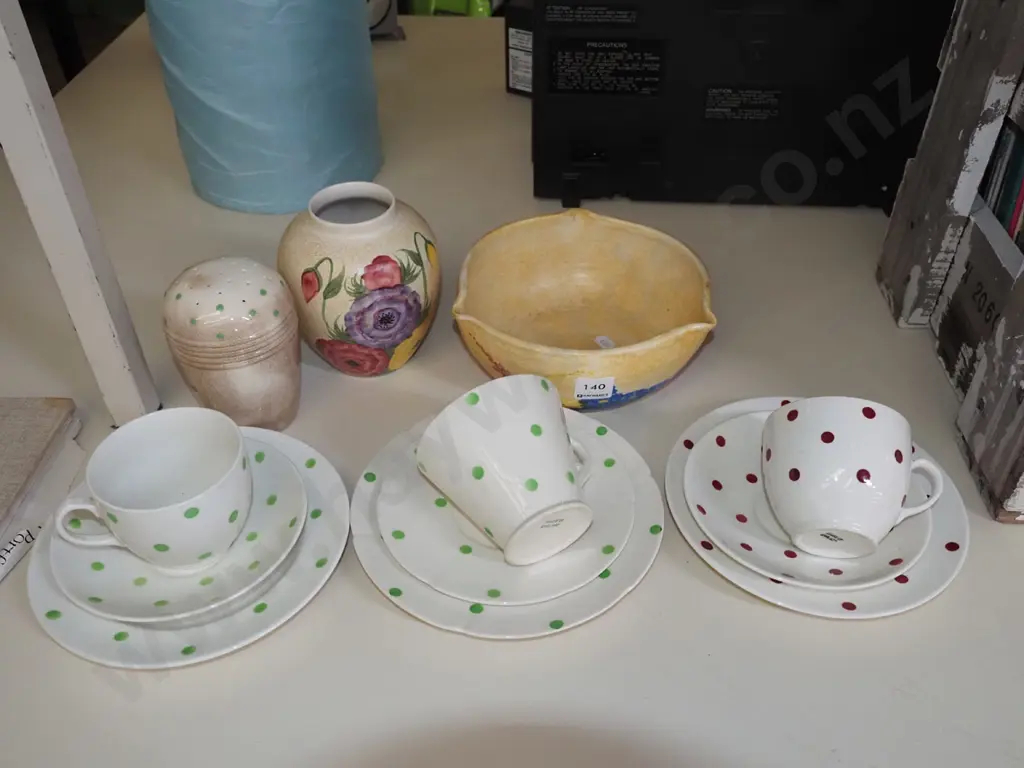 hand painted bowl, polka dot trios etc Image 1++