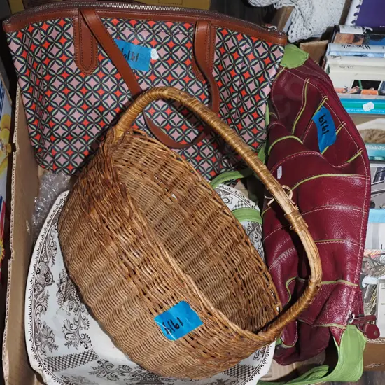 box; basket, hand bags, large vintage bowl