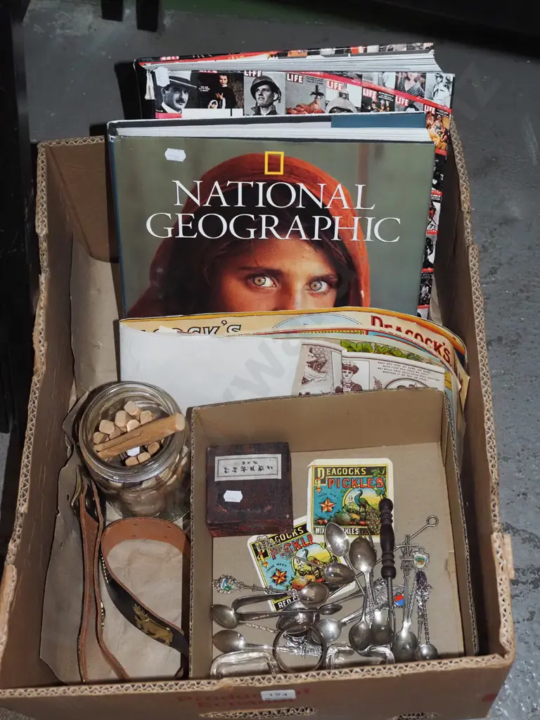 box; books, teaspoons, wooden pegs, jam labels etc Image 1++