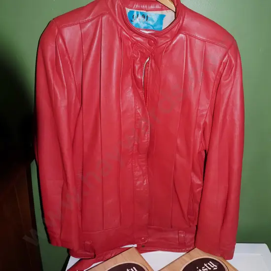 ladies red leather jacket - size 12