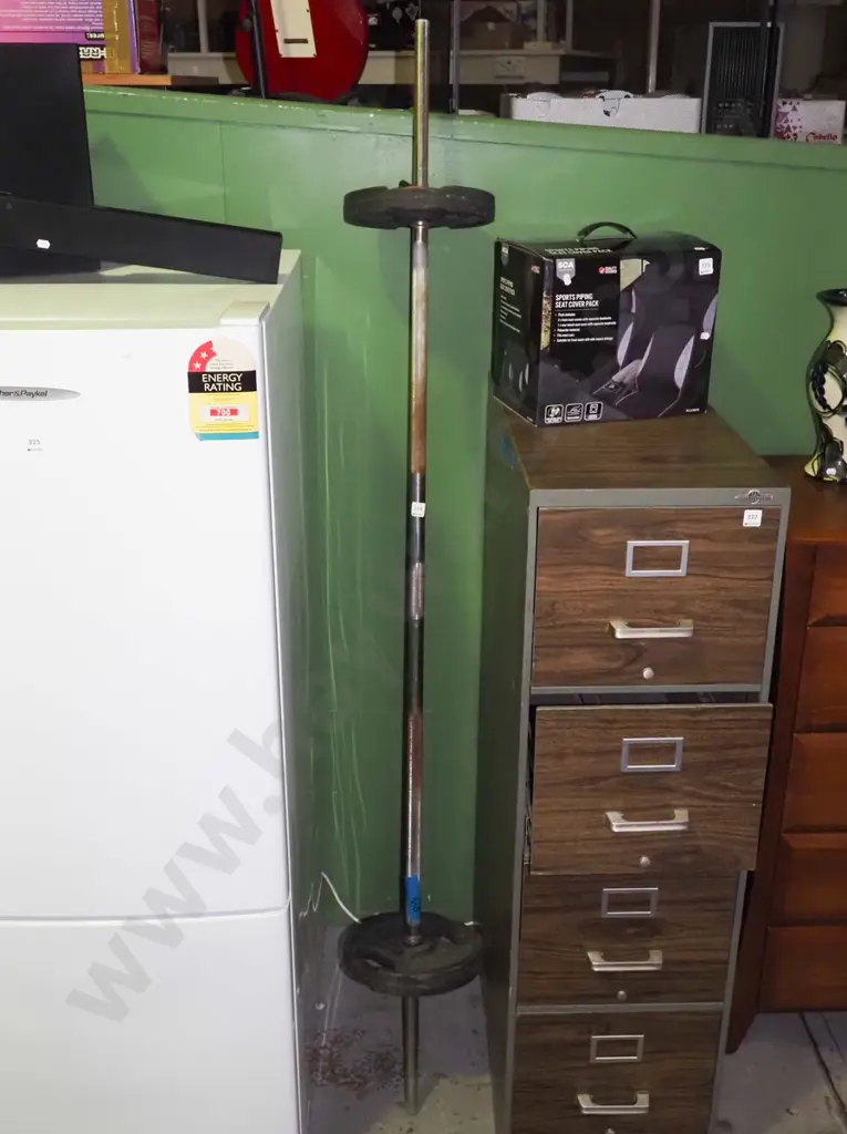 bar bell and weights - slightly rusty chrome Image 1++