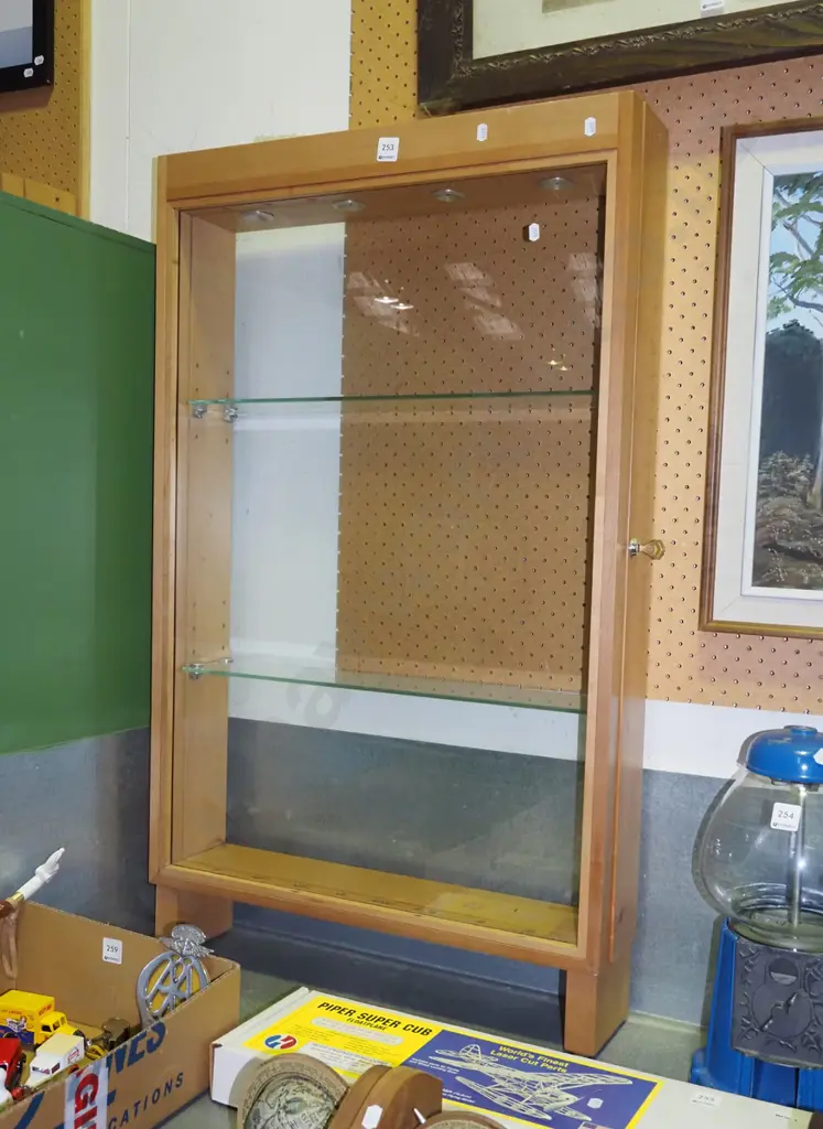 wall mounted lockable illuminated display case H1000 W600 D130 - key in office Image 1++