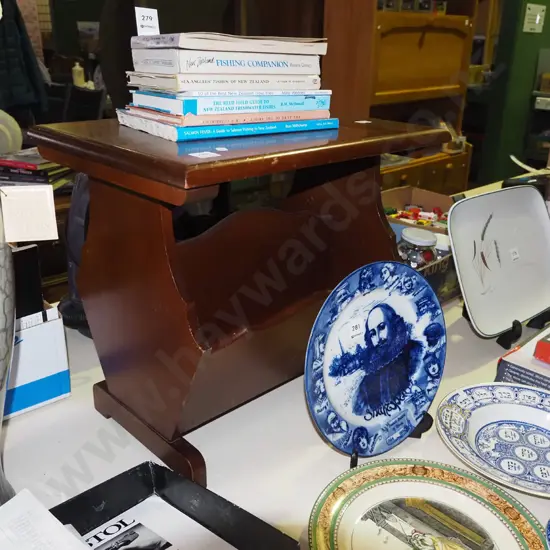 dark stained wooden end table/magazine rack