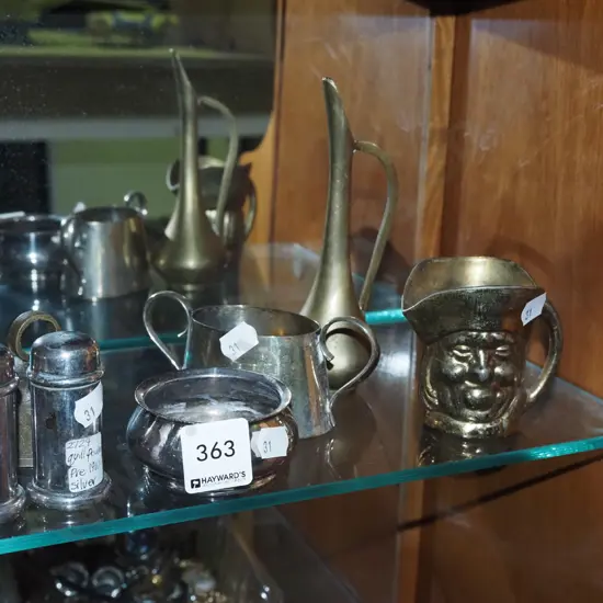 plated ware items, brass bell etc