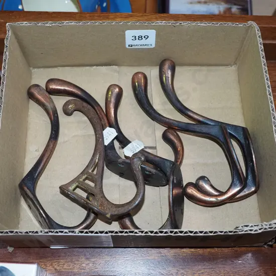 box of 6 brass coat hooks