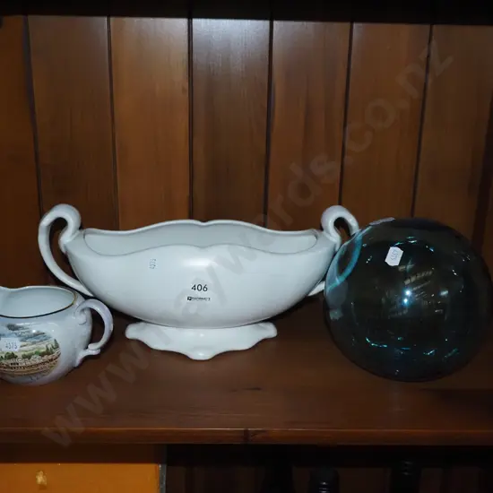 Grimwades souvenir jug, blue glass ornament, double-handled vase