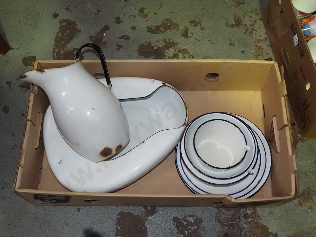 enamel ware; slipper pan, jug etc Image 1++
