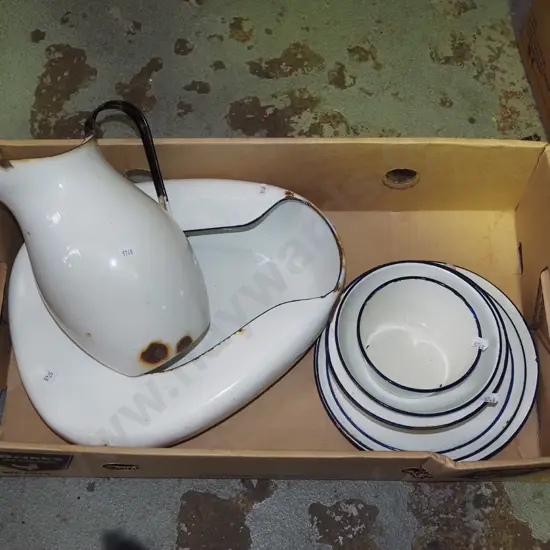 enamel ware; slipper pan, jug etc