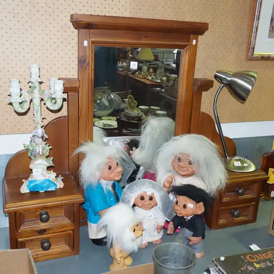 solid pine over mantle cheval mirror with 4 drawer and cast metal knob handles H800 W1000 D220