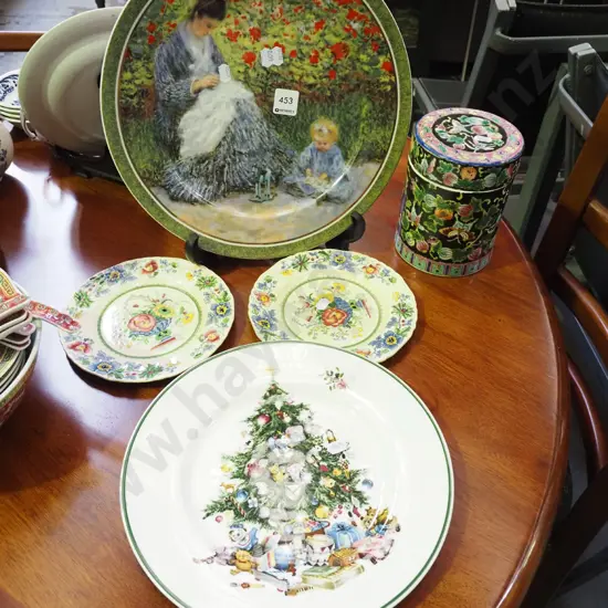 cabinet plates, Masons plates, ceramic lidded canister