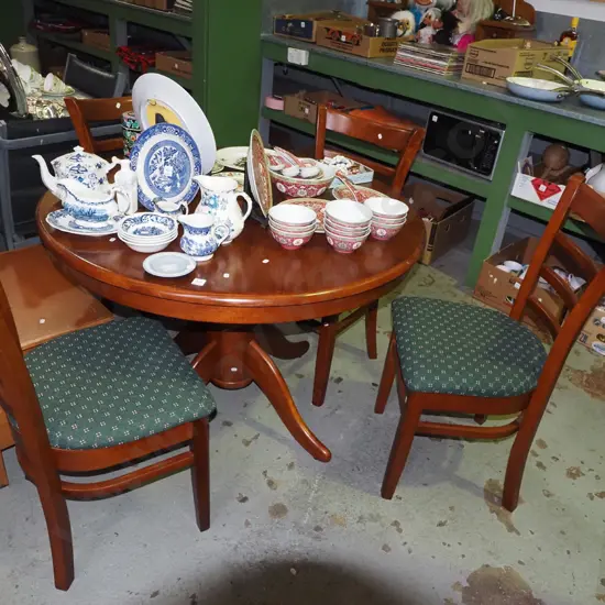 solid wood pedestal dining table with 4 chairs H750 W1070 