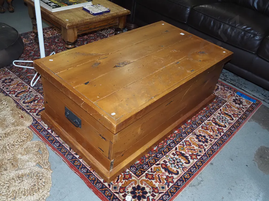 large recycled rimu blanket box with brass drop handles H400 W1040 D590 Image 1++