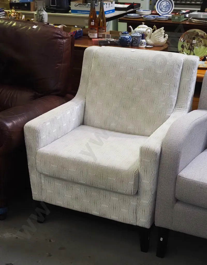 patterned cream upholstered armchair - very good condition Image 1++