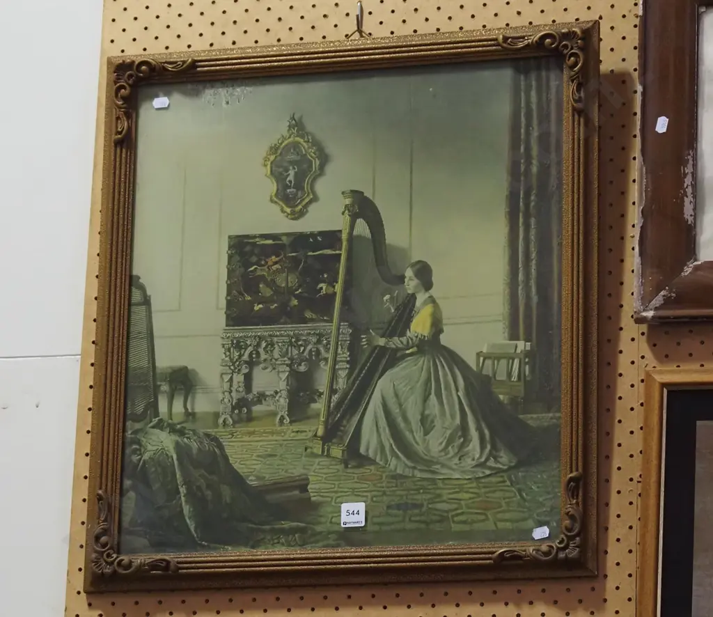 gilt framed print - lady with harp Image 1++