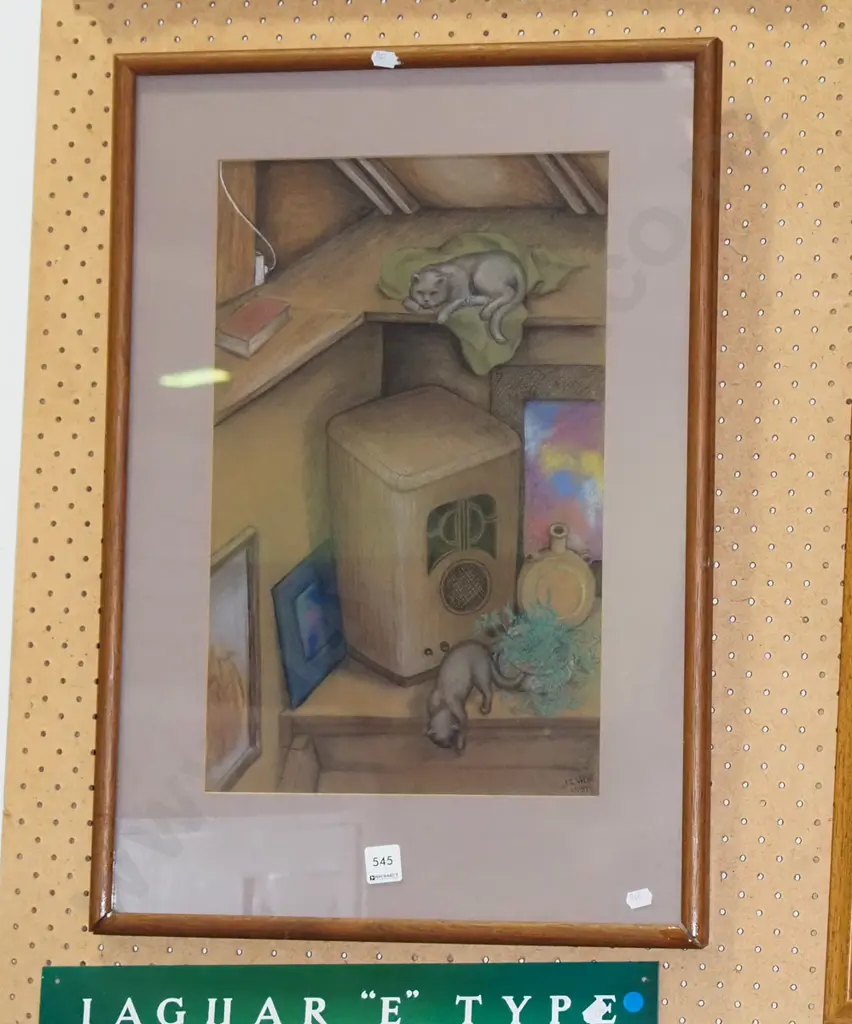 framed pastel - cats and mantle radio Image 1++