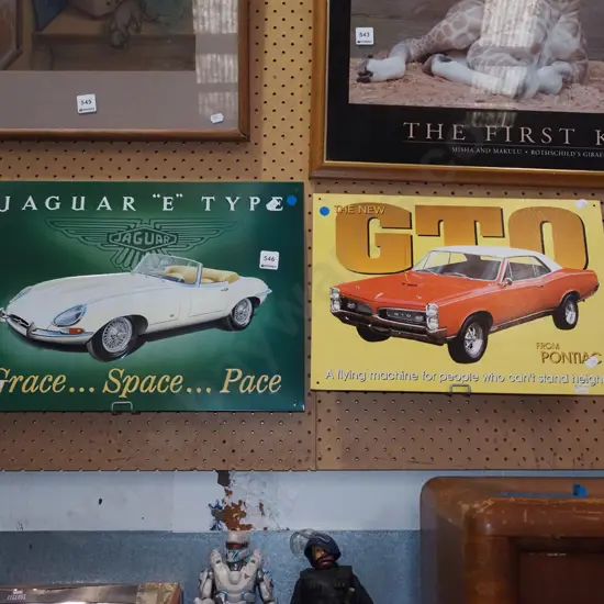 2x framed car prints on tin - blue dots