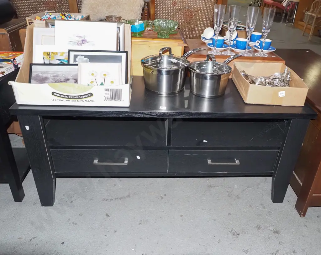 black mdf 2 drawer entetainment unit H510 W1200 D400 Image 1++