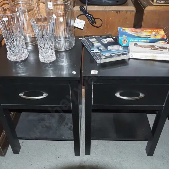 2x black painted single drawer bedside cabinets