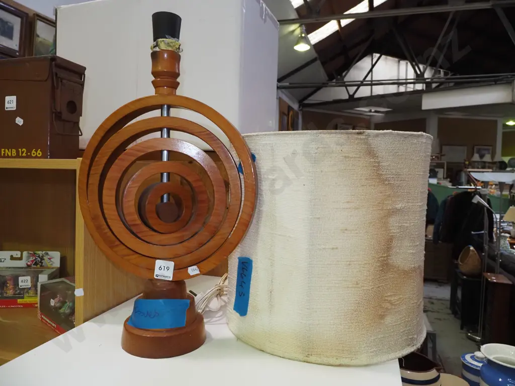 homemade turned wooden based table lamp - needs repair Image 1++