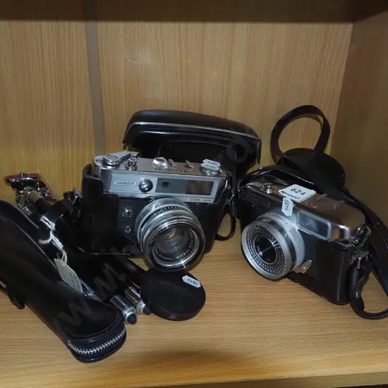 2x Yashika 35mm cameras, tripod
