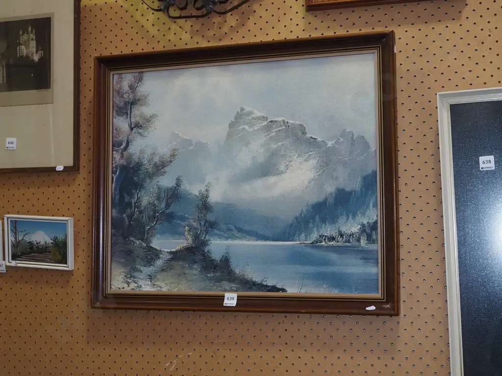 framed print- lake and mountain scene Image 1++