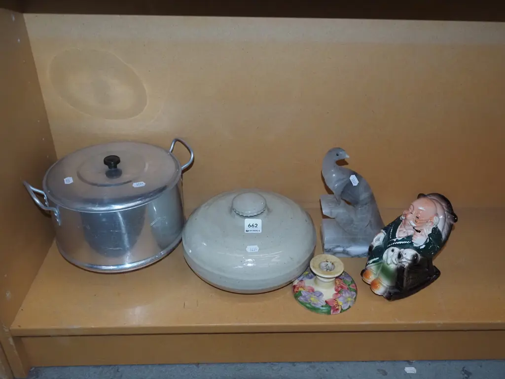 candlestick, figurines, stoneware hot water bottle, part steamer Image 1++