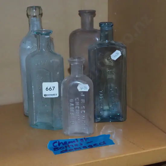 various chemist botttles - some damage Tallest H200