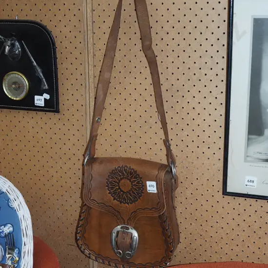 tooled leather hand bag