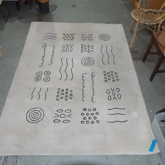 modern abstract pattern fawn and black floor mat - some stains L1310 W1590