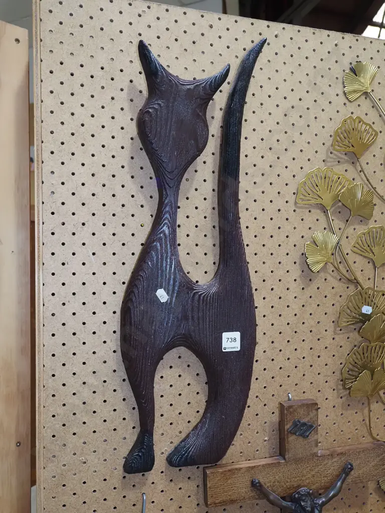 carved wooden cat wall art Image 1++