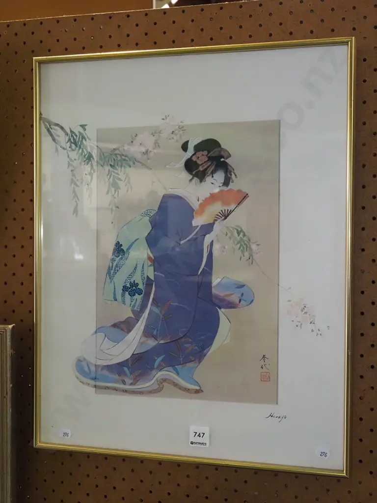 framed Japanese print- lady with fan Image 1++