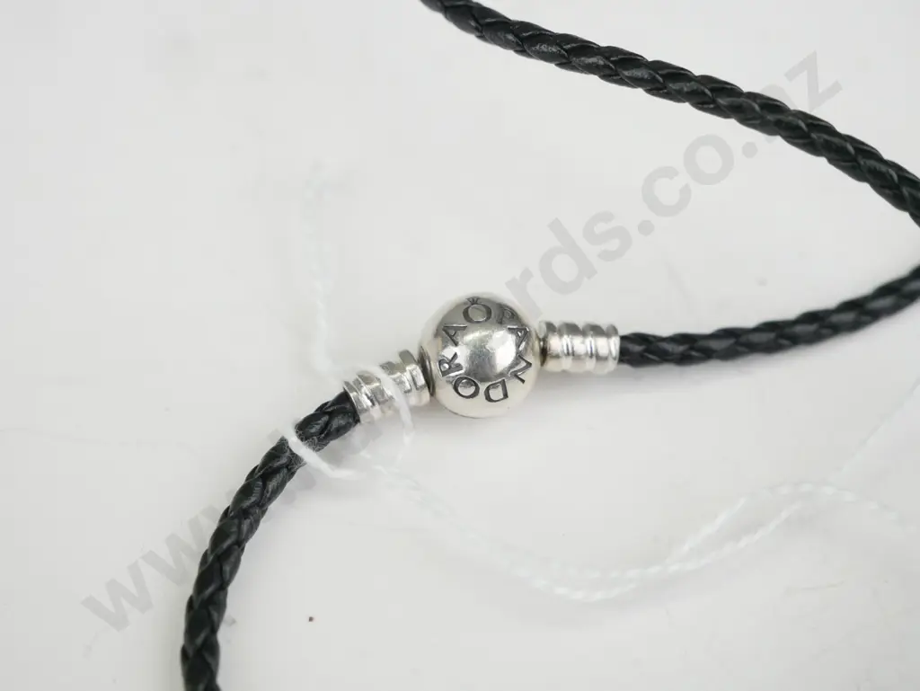 Black plaited leather Pandora bracelet, no charms Image 1++