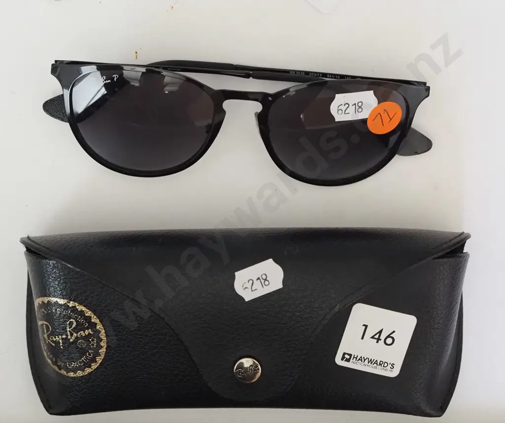 Pair of black Rayban sunglasses with case Image 1++