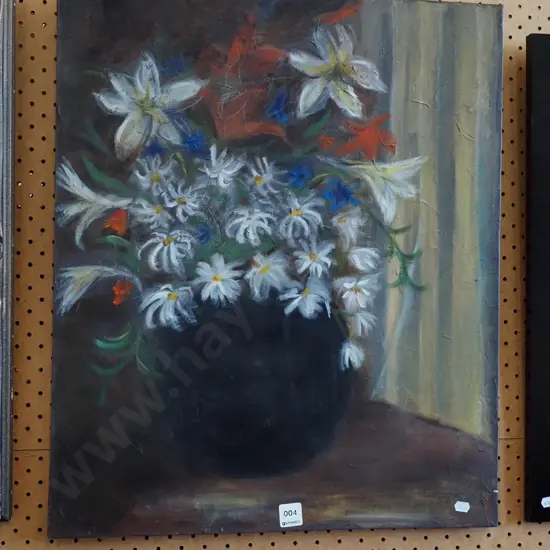 oil on boxed canvas - still life flowers