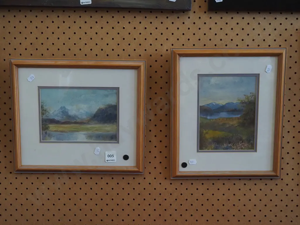 2x small framed oils - landscapes - black dots Image 1++