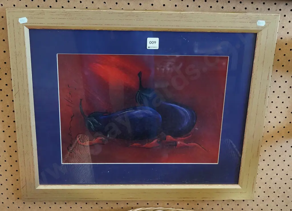 framed print - eggplant and chillies Image 1++
