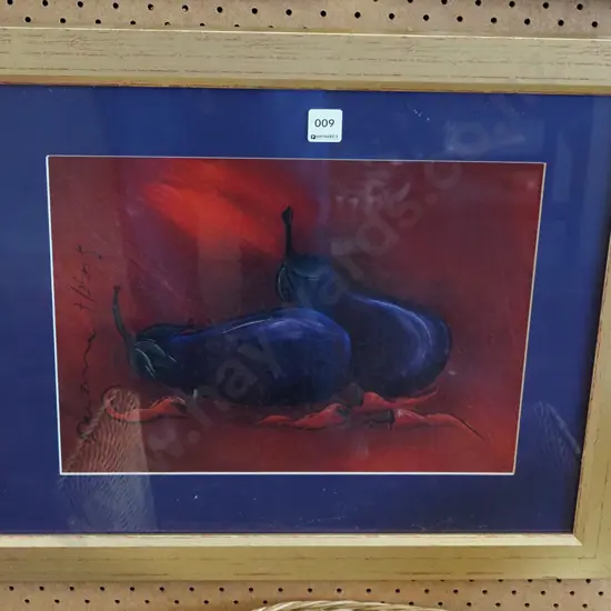 framed print - eggplant and chillies