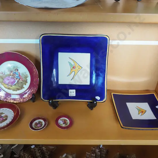 Limoges plates, 2x Temuka tropical fish plates