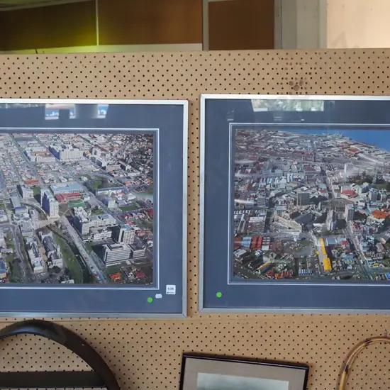 2x framed coloured aerial photographs of Dunedin 1979?