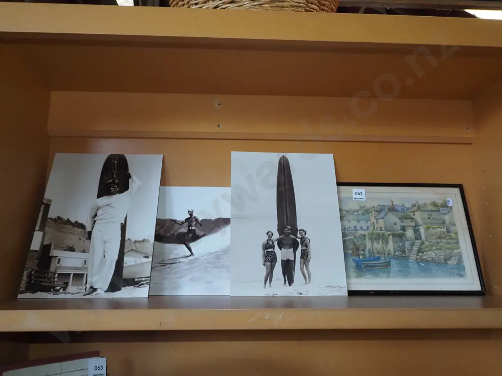 framed watercolour - harbour scene, reproduction vintage surfing photos Image 1++