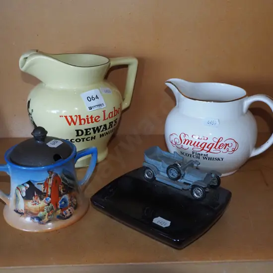 whisky jugs, lidded sugar, ash tray