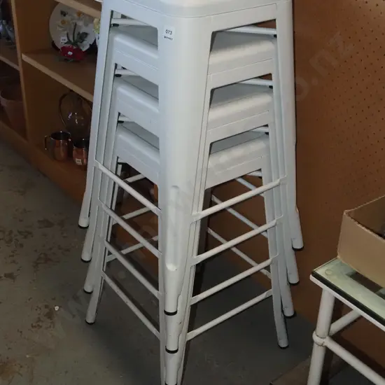 4x white metal stacking stools