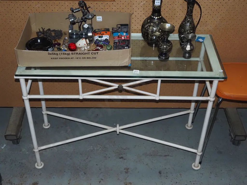 metal and glass top hall table H650 W900 D350 Image 1++