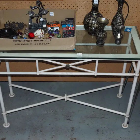 metal and glass top hall table H650 W900 D350