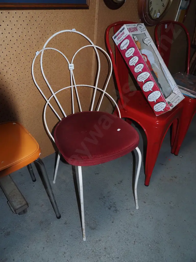 wrought metal and velvet upholstered stool Image 1++