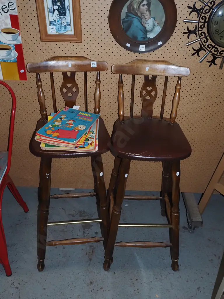 2x vinyl upholstered splat back wooden bar stools Image 1++