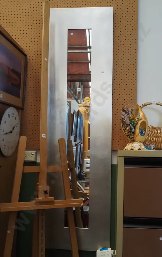 tall brushed metal framed wall mirror H1800 Image 1++